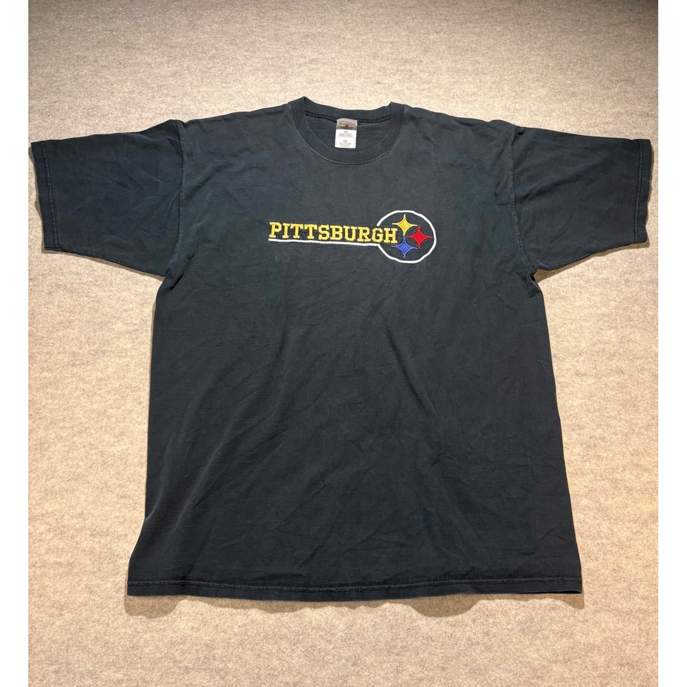 90s Fruit of the Loom Lofteez Pittsburgh Steelers Embroidered Tee Mens XL Black
